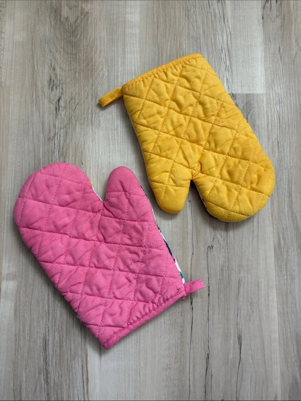 Floral & Leopard Print Oven Mitts - Pink & Yellow